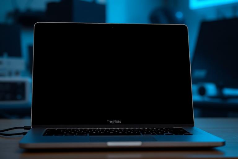 Open laptop with a completely blank black screen that fails to boot up