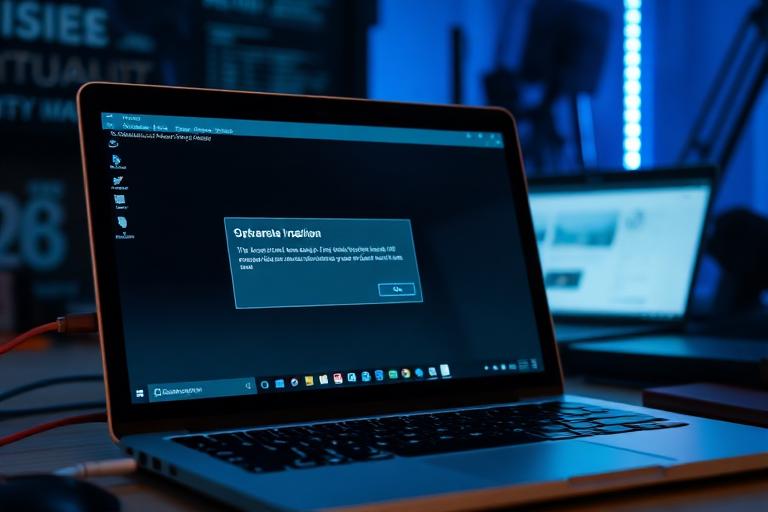 Laptop showing an operating system error dialog box over the desktop